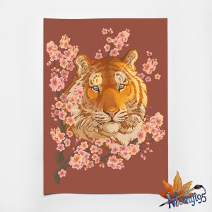 Pink tiger with sakura A4 illustration