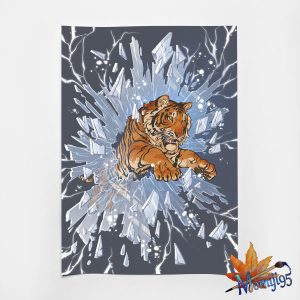 Breaking glass tiger A4 illustration