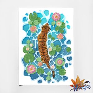 Tiger in water A4 illustration