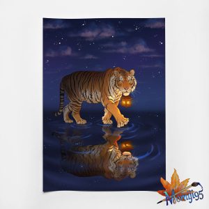 Tiger with lantern A4 illustration